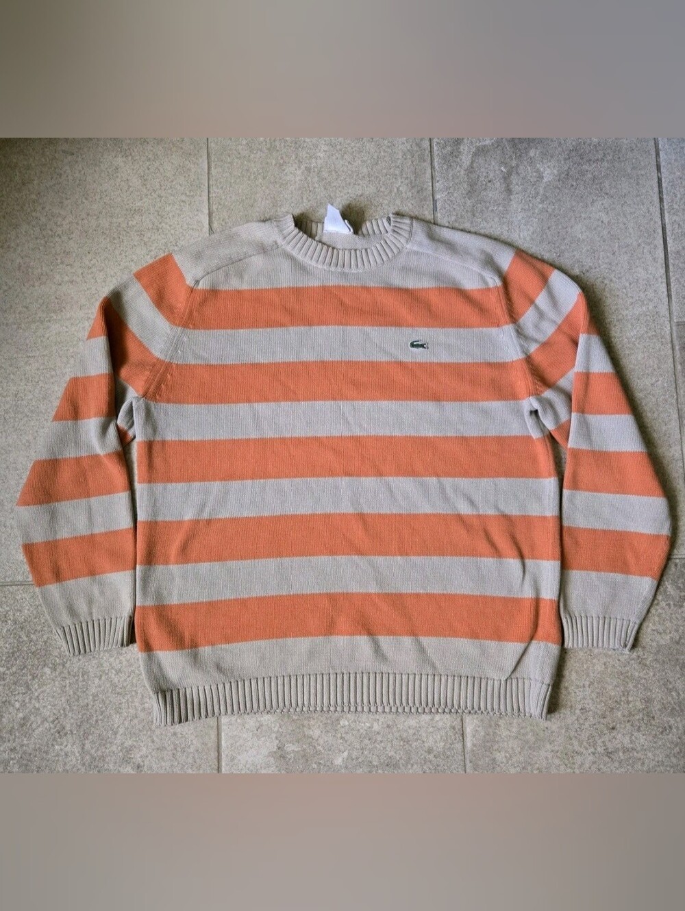 90s Lacoste Orange Tan Striped Cotton Knit Sweater Size 5 Large